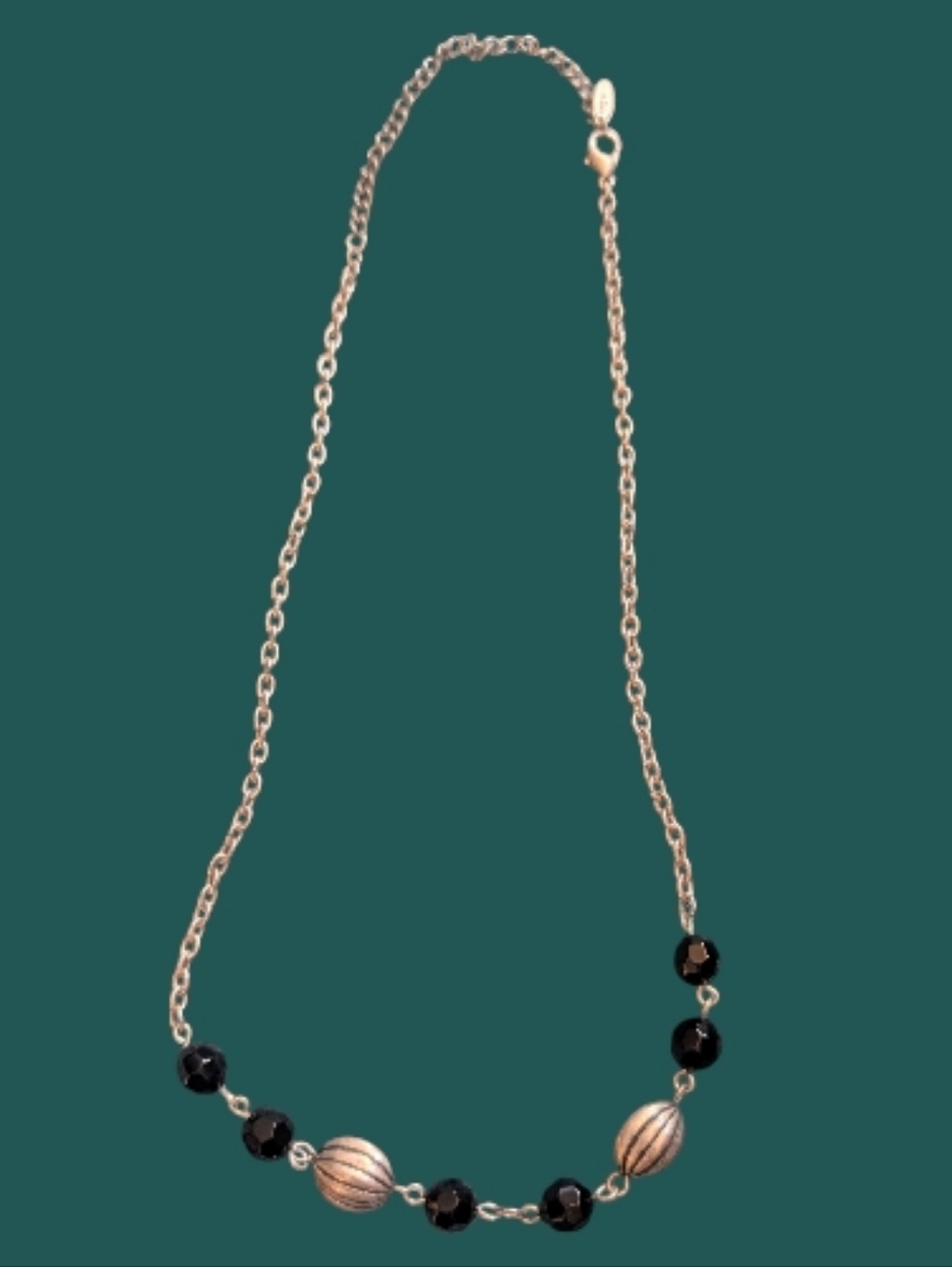 Vintage VCLM Signed Black Faceted And Silver Tone Beaded Chain Necklace